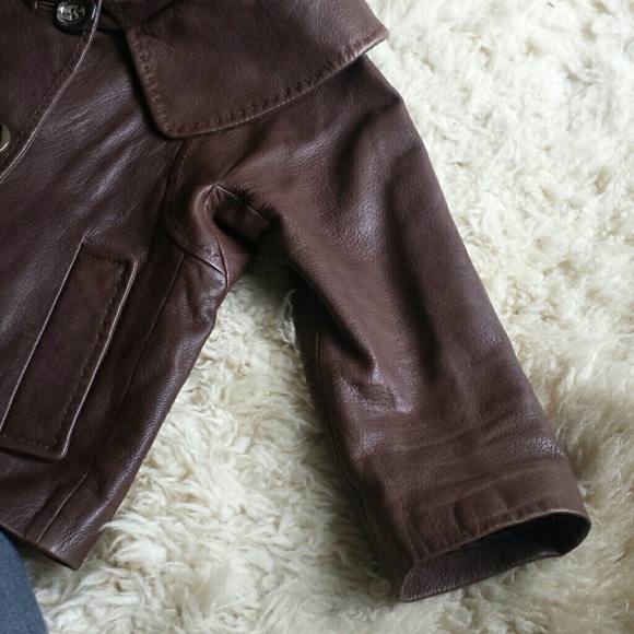 BcbgMaxazria Brown leather jacket cropped soft buttons elegant classic size XS - Picture 5 of 13